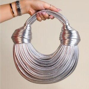 Fewmoda Metallic Silver Statement Handle Bag